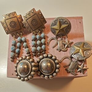 Lot of 3 Pairs Southwest Style Clip Back Vintage Earrings